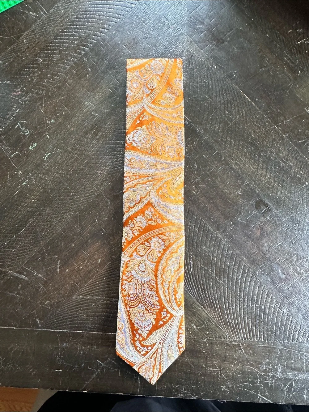 Ike Behar Men's Orange Paisley Silk Tie | Handmade USA Vintage
